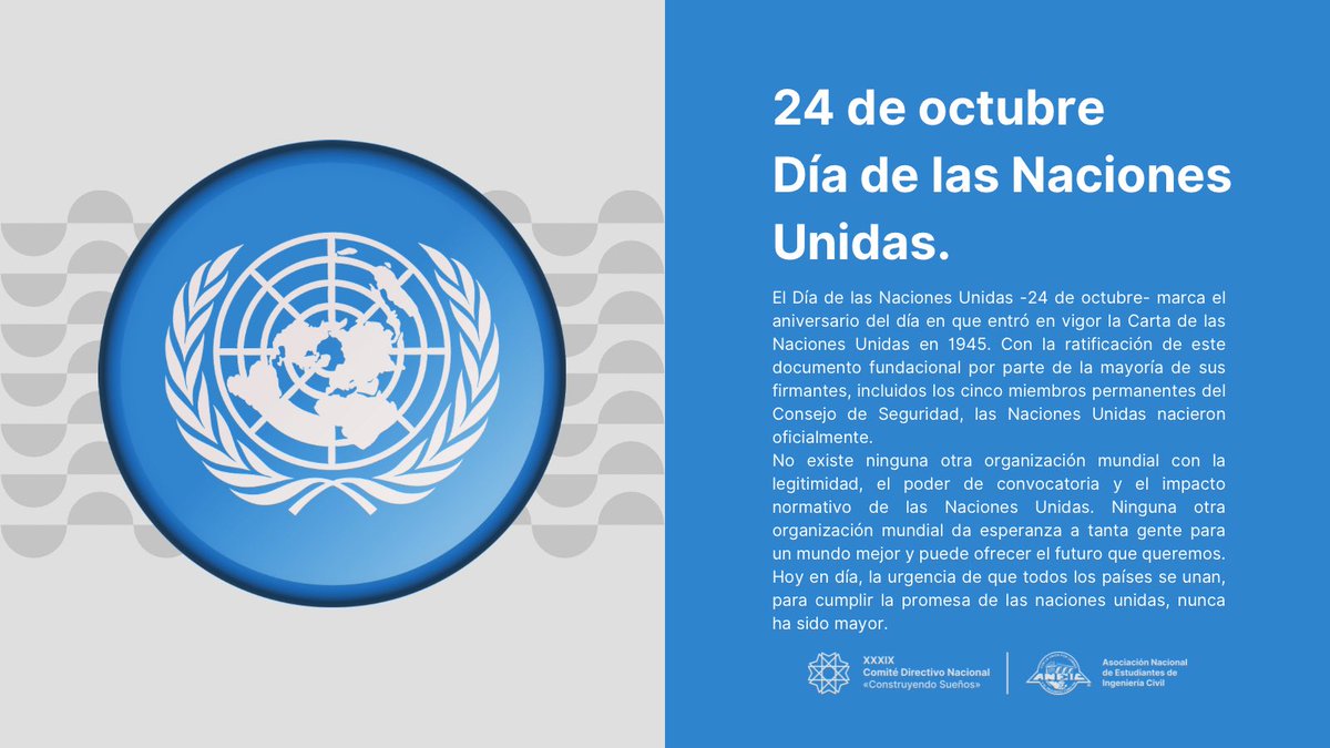 ANEICmx's tweet photo. 24 de octubre 
Día de las naciones unidas 🇺🇳 
#24octubre #NacionesUnidas https://t.co/tJFlvQHLwH