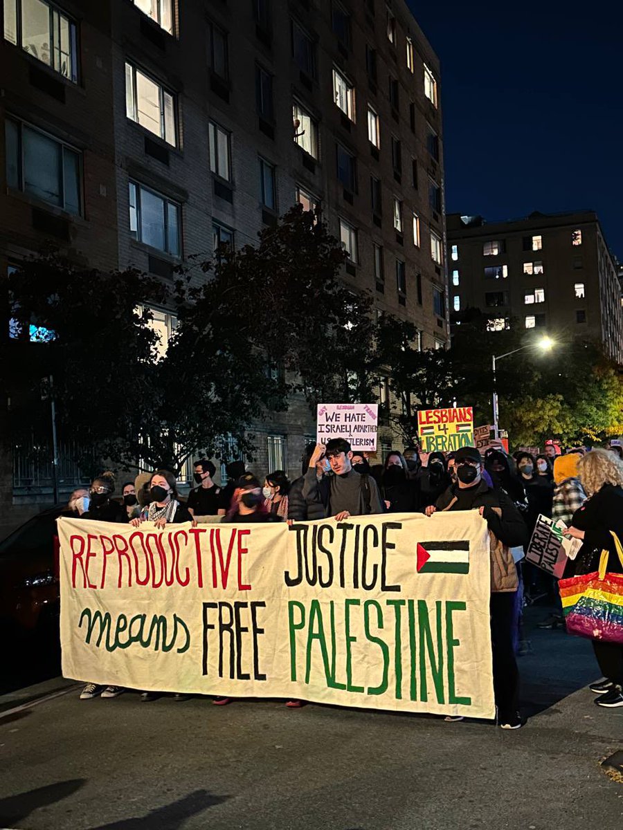 homensdevestido's tweet photo. “Justiça reprodutiva significa Palestina livre”

Manifestantes de extrema-esquerda no "Queers pela Palestina" em Nova Iorque. Lembrando que o aborto é quase totalmente proibido nos territórios palestinianos, mesmo em casos de violação ou incesto. https://t.co/UwAJ77lwZH