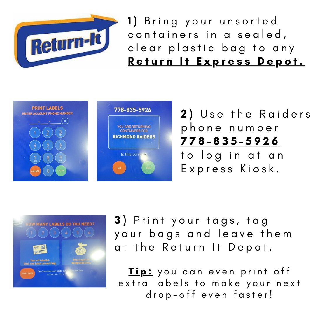 Show your support for community youth football &amp; cheerleading! In just 3 easy steps you can bring your empty cans and bottles to a Return It Centre &amp; all the money raised goes to directly to supporting our Richmond Raiders programs &amp; player development !