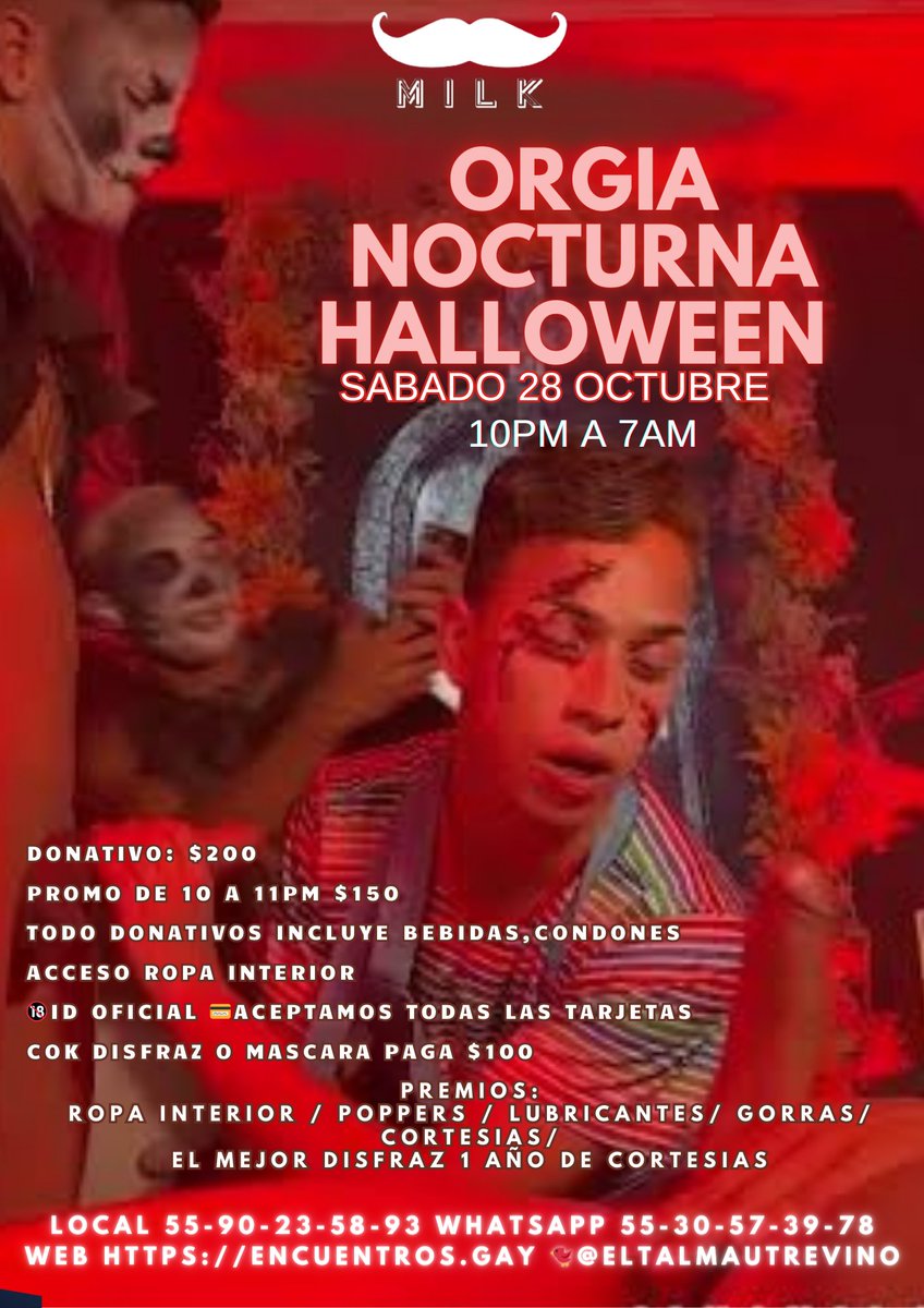 ELTALMAUTREVINO's tweet photo. IMPERDIBLE

TODOS ESTARAN AQUI‼️

3️⃣FESTEJOS 1️⃣GRAN EVENTO

🥈MEGA ORGIA 2 ANIVERSARIO
🎆ORGIA MENSUAL NOCTURNA
🎃ORGIA DE HALLOWEEN
⛓️MAS DE 200 INVITADOS

🎇SABADO 28 OCTUBRE
⏰10PM A 7AM
💵$200
💸$150 LLEGANDO DE 10PM A 11PM

🎁REGALOS: 🧢🩲

🩲RT Y PARTICIPA EN INVITACIÓN https://t.co/KWPiYZqmt1