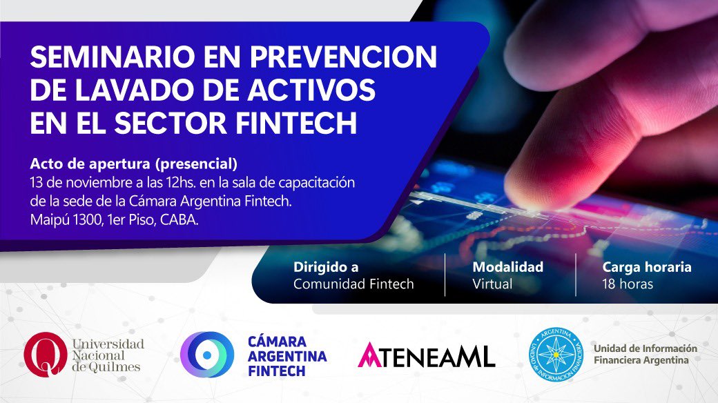 ateneaml1's tweet photo. ¡Muy contentos de presentar el nuevo seminario de prevención de #lavado de activos en el sector #fintech, un trabajo conjunto con la @UNQoficial, la Unidad de Información Financiera y la @CamaraFintechAr! 

📆Apertura:13/11, en Maipú, Piso 1, CABA. 12hs

➕Datos e inscripción 👇 https://t.co/UYNmoKwrTM