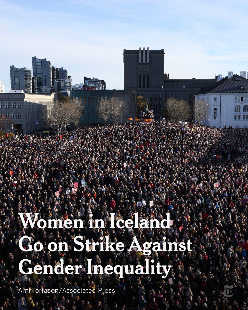 Thousands of women and nonbinary people in Iceland gathered for the one-day strike for gender equality on Tuesday, which organizers called the country’s largest effort to protest workplace inequality in nearly five decades. nyti.ms/3rVEsMd