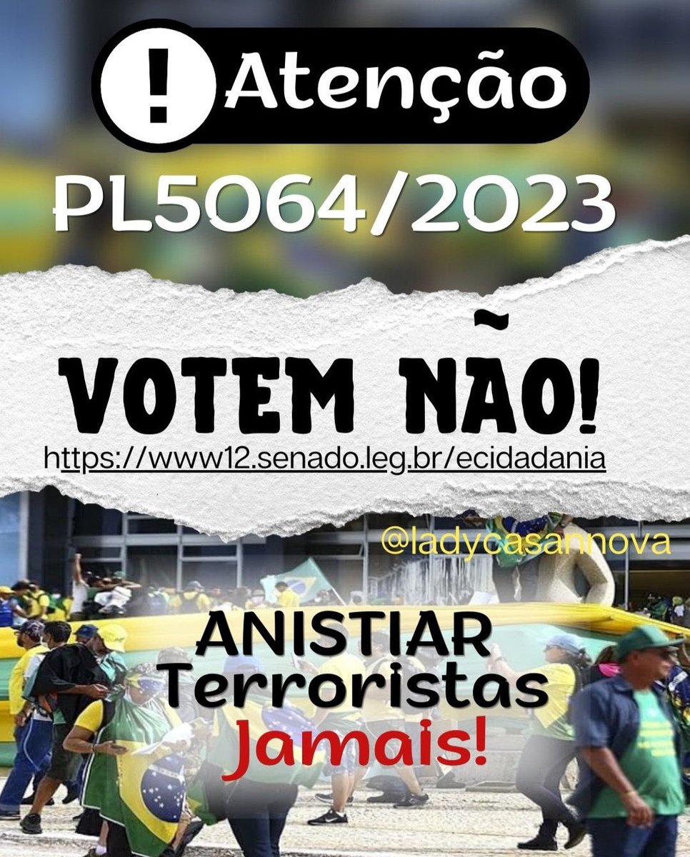 joaodomenech's tweet photo. VOTEM NÃO. Continuem a votar contra a anistia para terroristas proposta pelo golpista Mourão. As milícias digitais da extrema direita bolsonarista terrorista estão atuando. Vamos derrota-los. Use o link abaixo e vote NÃO. Compartilhe. Convença pessoas a votarem NÃO. Chega de impunidade. Sem anistia para golpistas terroristas. 

https://t.co/gfoTc5kjtT