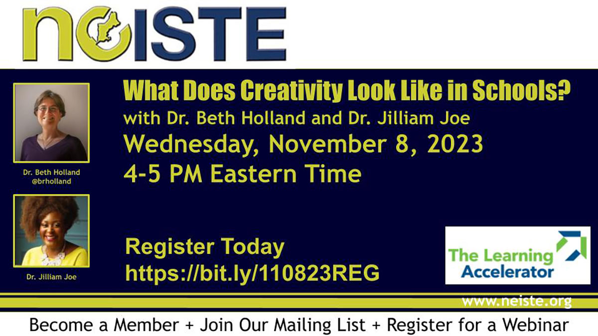 NE_ISTE's tweet photo. Discover ways to foster creativity in schools - FREE webinar 11/8/23. Get tools to empower creativity! Teacher and Student Creativity Surveys and Creativity in the Technology &amp; Rich Classroom Framework and Protocol.
Register - https://t.co/mtAi2VWVx3
@NE_ISTE #Forward2School https://t.co/CUeGIxS53m