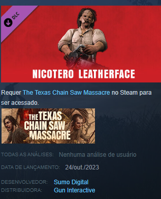 Procyondbd's tweet photo. #TXCM O Novo Patch do Texas Chain Saw já está disponível, e ele faz com que os membros da família consigam XP mais facilmente do que antes.
Além disso, os pacotes de cosméticos estão à venda nas plataformas, o que inclui o Leatherface criado por Greg Nicotero. https://t.co/KF25aTcsL2