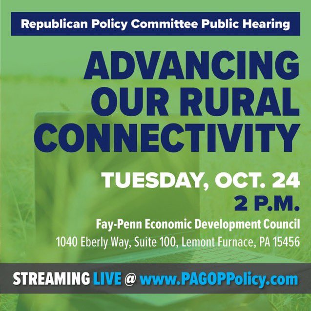 LeaFarrell1's tweet image. What’s the plan for PA’s broadband expansion and what’s our current status? PA Broadband Development Authority and the Redevelopment Authority of the County of Fayetteville are up next! #FayetteCoPA #DigitalDivide #PAHouse @PAGOPPolicy @PennBroadband