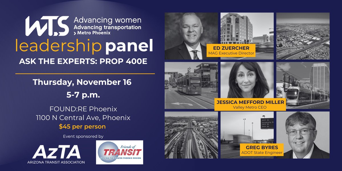 WTS_Phx's tweet photo. Want to learn more about what's next for Proposition 400E?  Join WTS Metro Phoenix for our Annual Leadership Panel on November 16 where we will ask the Ask the Experts.
https://t.co/ePViqyPU0p 

#WeAreWTS #WTSMetroPhoenix #OneWTS #Leadership #TransportationLeadership #Prop400E https://t.co/1qGPyt1TK1