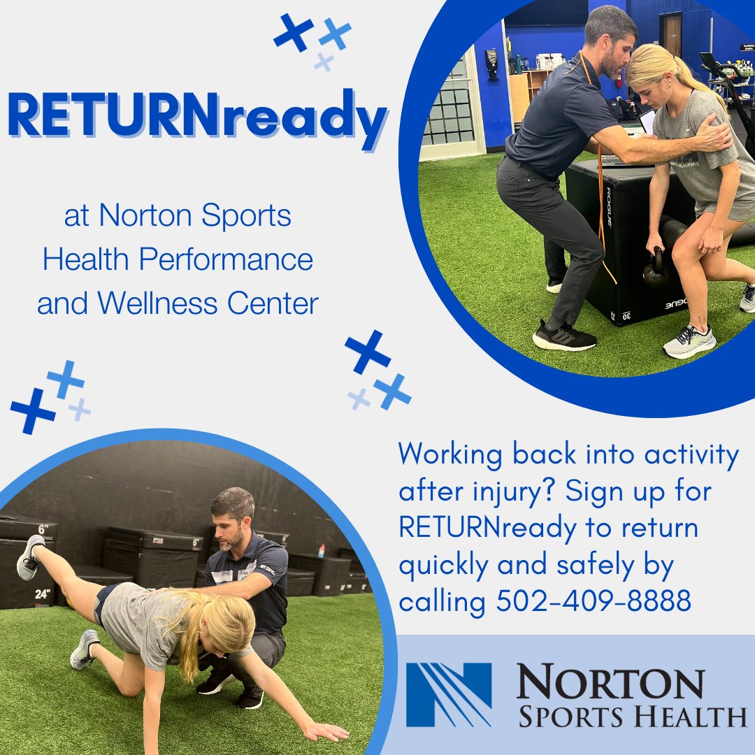 NHCsportshealth's tweet image. Returning from injury, but still not ready for your sport or activity? Sign up for RETURNready to work with our comprehensive team to return you back to your activity or sport quickly and safely! Call (502) 409-8888 to sign up today! @Norton_Health  #anyathleteanyage #returnready