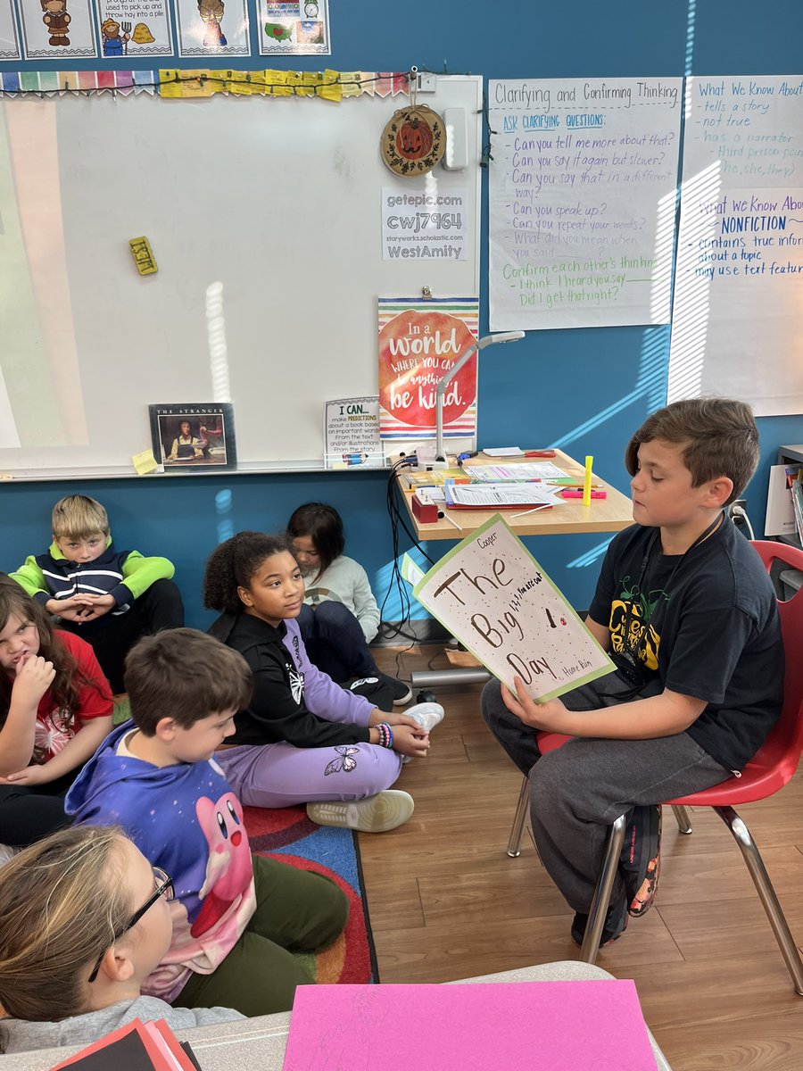 Author’s chair sharing our first published pieces of the year! <a href="/DeerParkAmity/">Deer Park Amity</a> <a href="/DeerParkSchools/">Deer Park Schools</a> #writersworkshop #sharingwriting #4thgrade