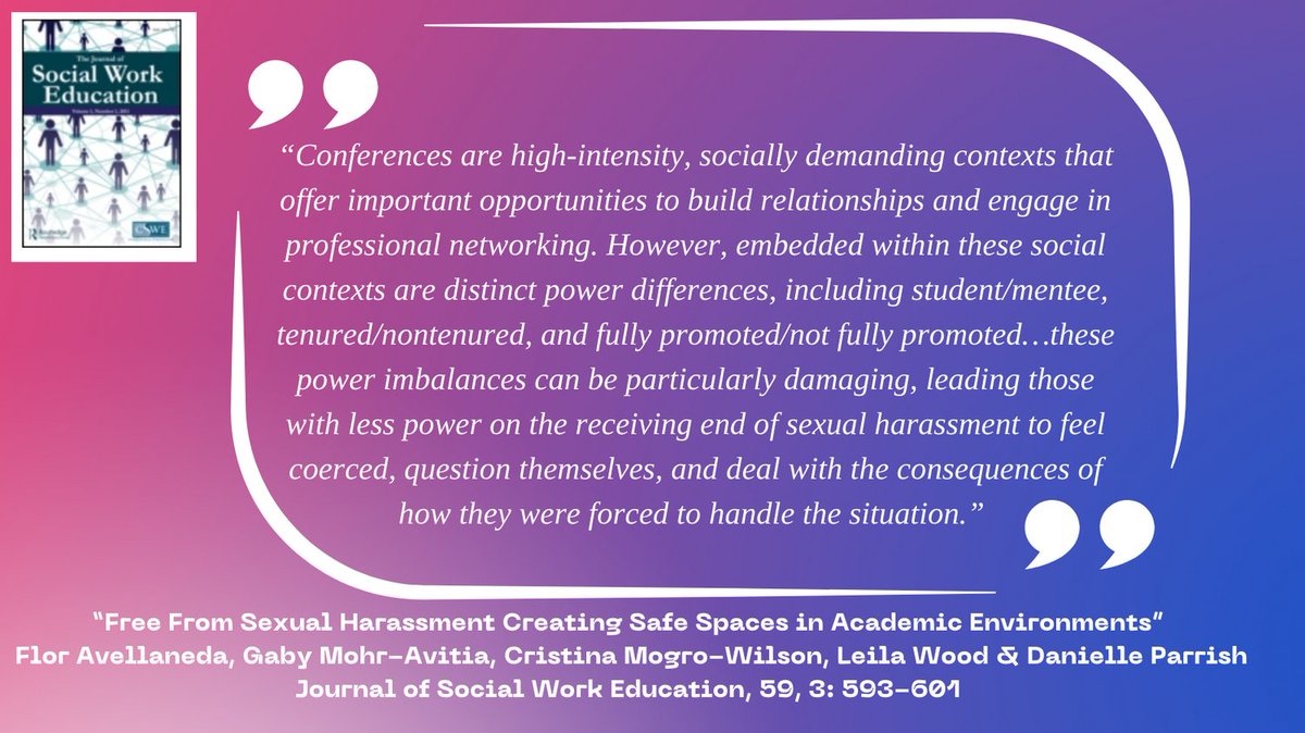 JSWE (@jswe_cswe) on Twitter photo In preparation for CSWE APM, an invited editorial on preventing sexual harassment in academic spaces. Thank you to our authors for this contribution! <a href="/flo_ave/">FloAve, PhD, MSW</a> @cmgrowilson1 @LeilaWoodWood @DparrishParrish <a href="/Baylor_SSW/">Baylor Social Work</a> @CSoicalWorkEd #cswe23 tandfonline.com/doi/full/10.10… In preparation for CSWE APM, an invited editorial on preventing sexual harassment in academic spaces. Thank you to our authors for this contribution! <a href="/flo_ave/">FloAve, PhD, MSW</a> @cmgrowilson1 @LeilaWoodWood @DparrishParrish <a href="/Baylor_SSW/">Baylor Social Work</a> @CSoicalWorkEd #cswe23 tandfonline.com/doi/full/10.10…