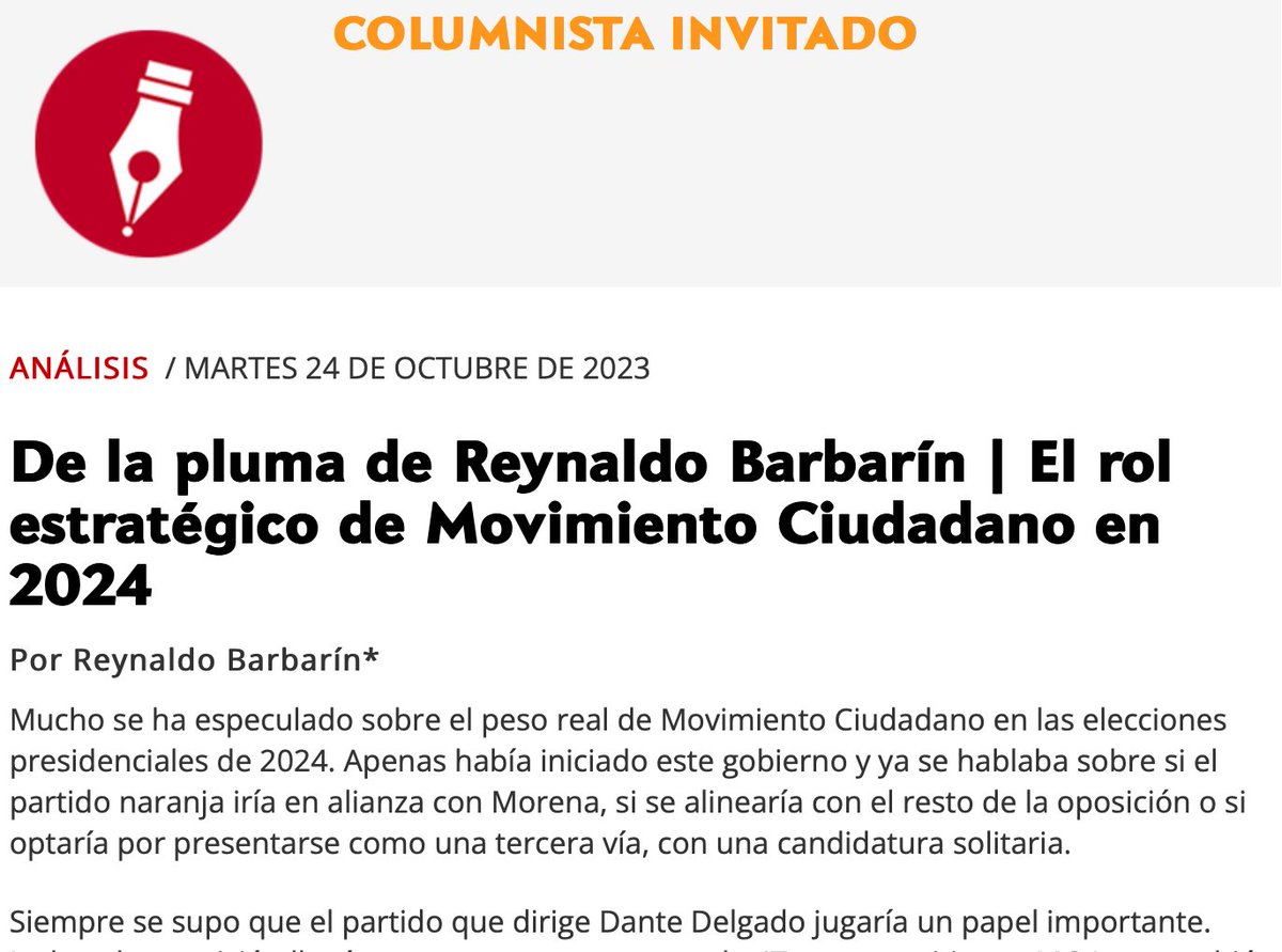 Aquí la columna de hoy de nuestro Director General, en la que habla sobre el papel estratégico de Movimiento Ciudadano en la elección de 2024. 

elsoldemexico.com.mx/analisis/de-la…