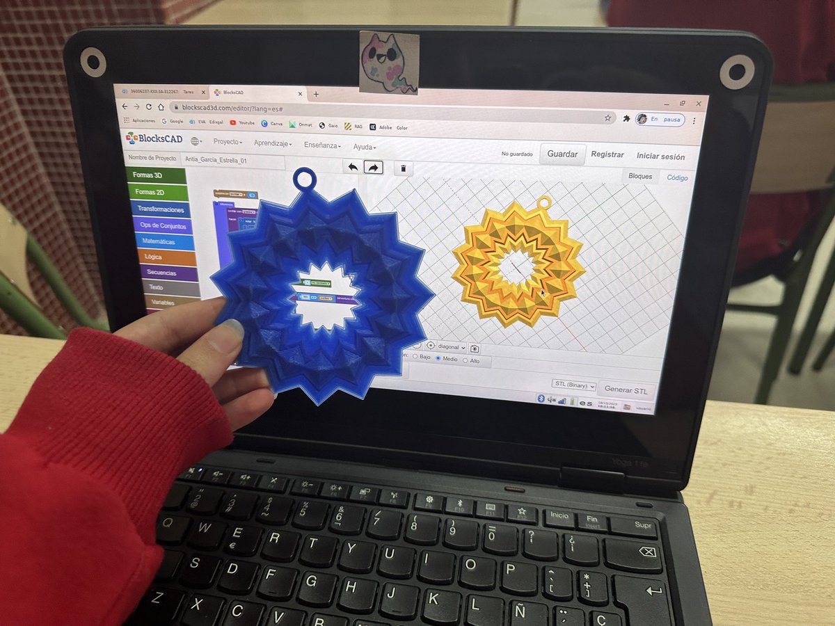 SagradoPlaceres's tweet image. Comenzando a salir las creaciones diseñadas con @BlocksCAD por alumnos de ESO  dentro de actividad de la Semana Europea de la Programación #EUcode