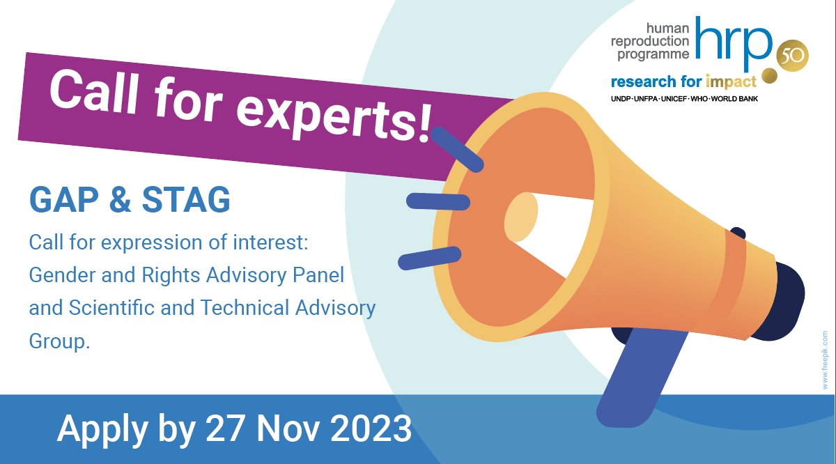 HRP has just posted 2 expressions of interest to apply your expertise in shaping the future of #SRHR.

GAP: bit.ly/3Qv2x5M
STAG: bit.ly/490I3cx

Deadline to apply is 27 November 2023.