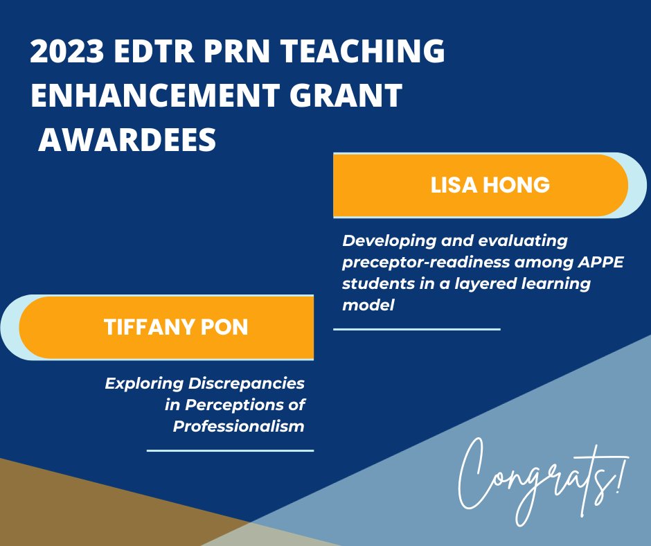 Congratulations to Tiffany Pon & Lisa Hong for being selected to receive the EDTR PRN Teaching Enhancement Grants!