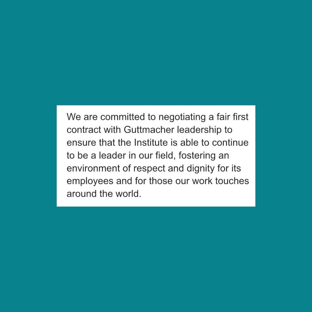 Our statement on @Guttmacher’s recent leadership transition. We remain committed to getting a fair first contract! #faircontractnow #1u #UnionStrong