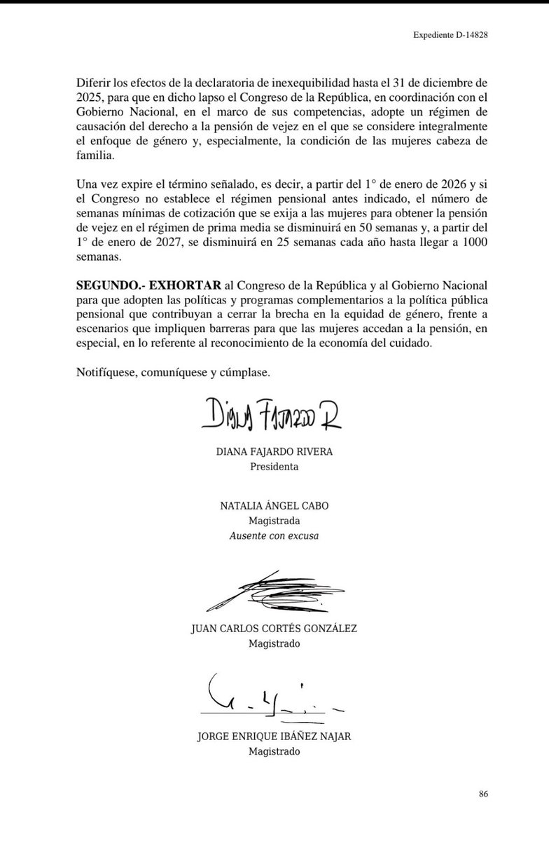 marcoalvarezg's tweet photo. Sentencia C-197/23. Semanas requeridas para que una mujer acceda a la pensión de vejez. https://t.co/feOGGEnMOI