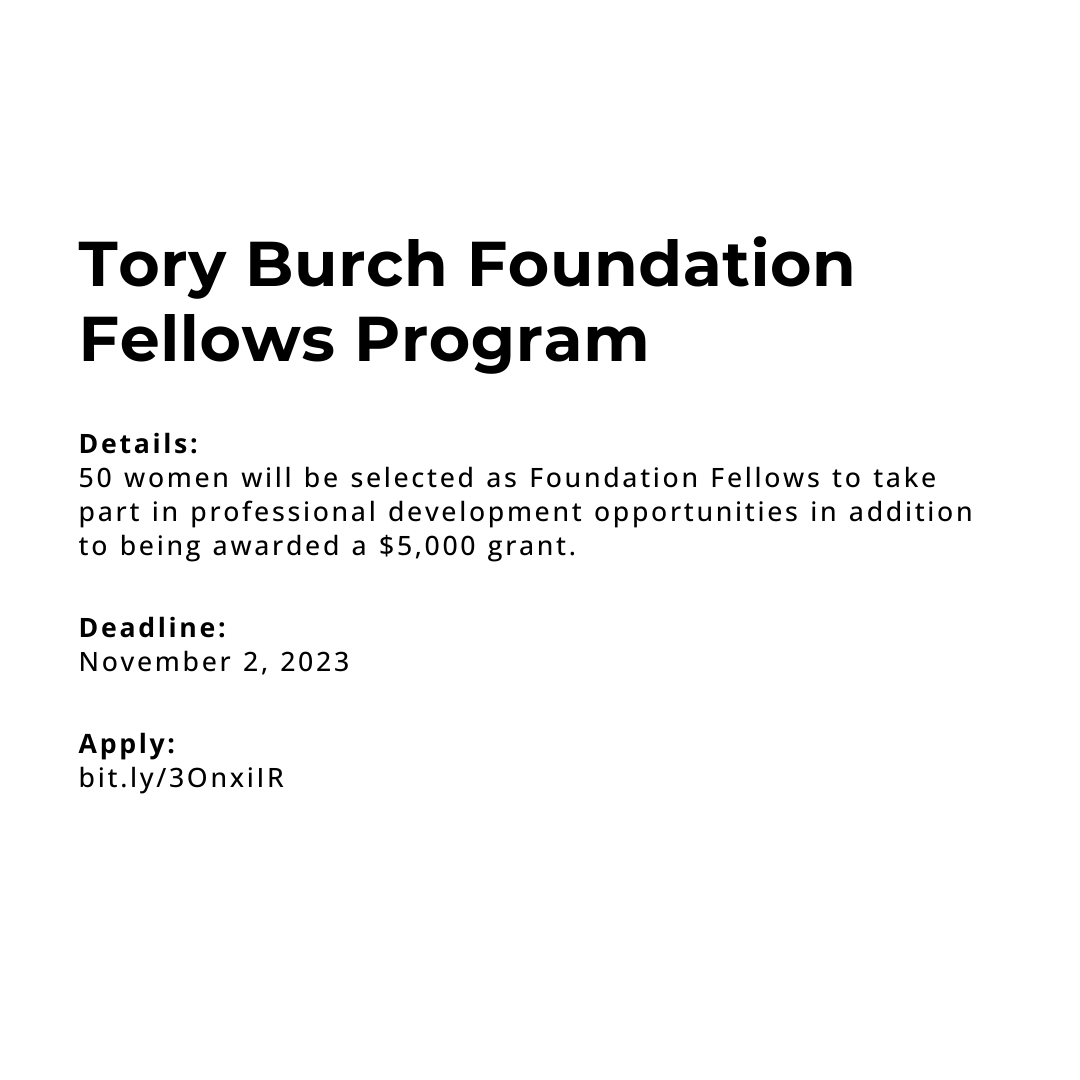 LWLGlobal's tweet photo. Tory Burch Foundation Fellows Program
⭐Deadline: November 2

50 women will be selected as Foundation Fellows to take part in professional development opportunities in addition to being awarded a $5,000 grant.

https://t.co/gG2jF83ZIn https://t.co/VO5uExg0WT
