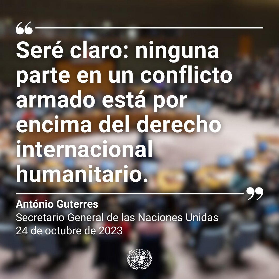 “Las reivindicaciones del pueblo palestino no justifican los ataques de Hamás.

Y esos horribles ataques no pueden justificar el castigo colectivo del pueblo palestino”.

– <a href="/antonioguterres/">António Guterres</a> ante el Consejo de Seguridad de la ONU. 
🔗news.un.org/es/story/2023/…