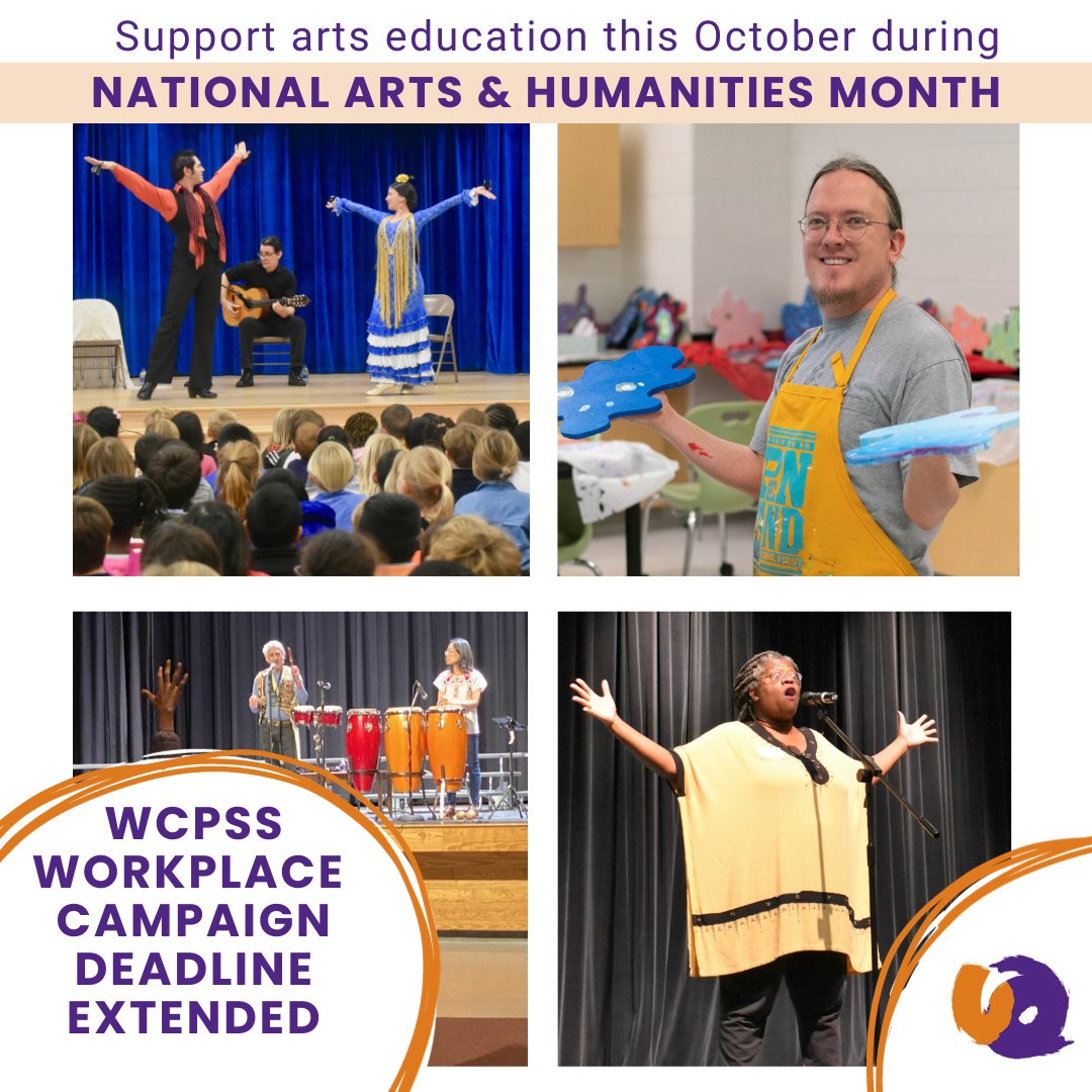 Many thanks to all the teachers and staff at @WCPSS who donated to their workplace campaign last week. The deadline has been extended until this Friday, October 27. Donate and be entered into a drawing to win prizes. unitedarts.org/support-2/work… #Arts919 #MakeArtHappen #AIS4All