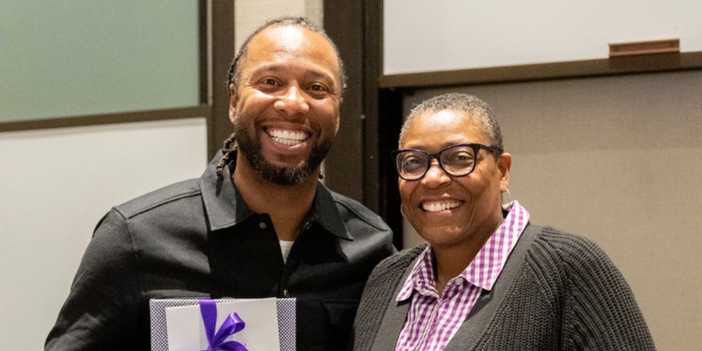 St. Thomas welcomed Minneapolis native and NFL legend, <a href="/LarryFitzgerald/">Larry Fitzgerald</a>, to our <a href="/StThomasDFC/">Dougherty Family College</a> "Ohana" where he shared wise words and encouragement with scholars. Thank you, Larry, for being an outstanding role model and for your constant commitment to the community.