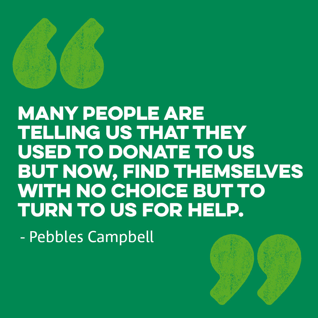 Food banks are seeing more and more people needing support - including  people who used to be able to donate to them. Please can you help food  banks be there for everyone, image size:1080x1080