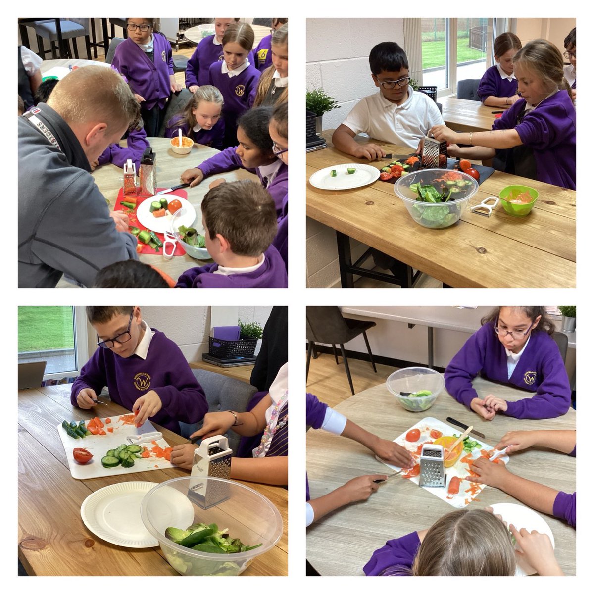 5A made a Mezze Bowl using lots of different fresh ingredients like carrot, cucumber, tomato, chickpeas and pomegranate. We even made our own harissa dressing with yogurt! ⭐️ We practiced our chopping, peeling and grating skills