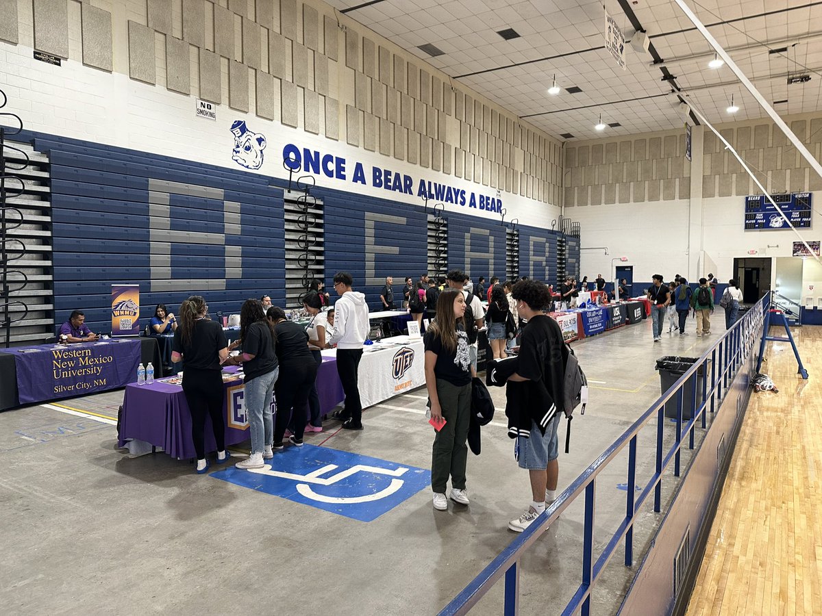 celestecjacquez's tweet photo. This afternoon our Seniors and Juniors have our TACRO event! Where they get to explore different colleges and ask questions to college/military recruiters! Our Bowie Bears are College Ready! 💙🐻💙 @rgandarilla99 @martypoza @martypoza @JesseHHdz @ETS_UTEP #StrongerTogether https://t.co/wB31FfF6G0