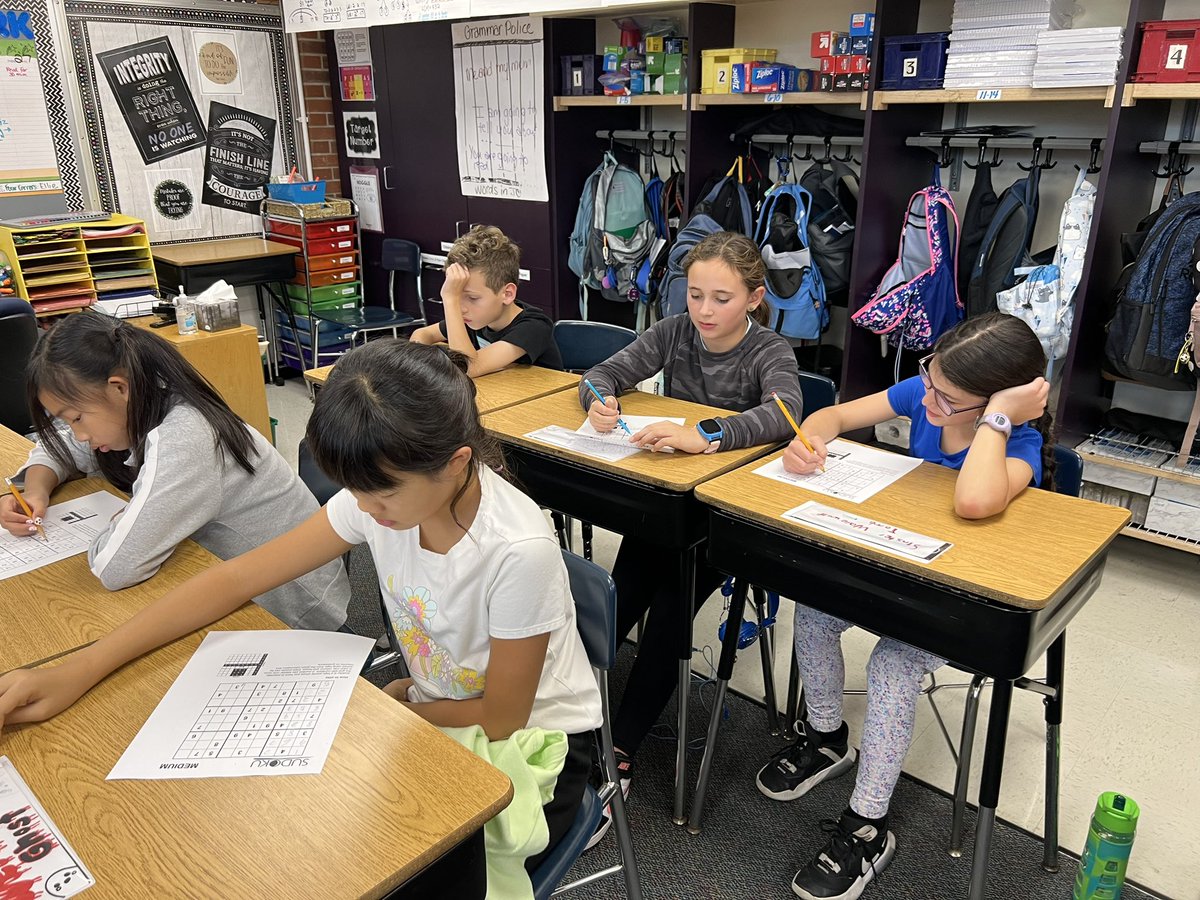 MrsCionisClass's tweet photo. Do you Sudoku? Lots of math talk happening today in our first Math Club meeting of the year!! See you in November for tessellation art! #PattonMathClub #sudoku @StacieStanton18 @AHSD25Patton https://t.co/P0VaO5gtK9