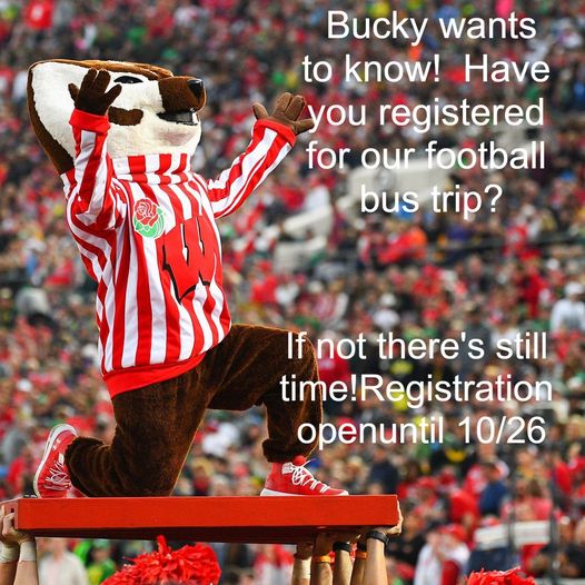 mkebadgers's tweet photo. Have you registered for our November 11th 2023 football coach bus trip and private tailgate at Union South? Only a few days remain!    Register at the link below!
https://t.co/oRr63G8ECk
#mkebadgers #OnWisconsin #Badgers #wisconsinalumni #wisconsinfootball https://t.co/HfTkfPxo5K