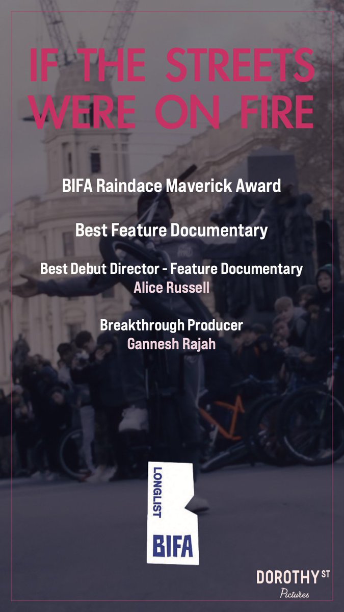 We are ecstatic that IF THE STREETS WERE ON FIRE has been included in 4 categories on the <a href="/BIFA_film/">BIFA</a> long list. 

Stream the film now on <a href="/BBCiPlayer/">BBC iPlayer</a> 🔥🚲

<a href="/IfTheStreetsDoc/">If the Streets were on Fire</a>  <a href="/THEAliceRussell/">Alice Russell</a> <a href="/grajah/">Gannesh Rajah</a> <a href="/bbcstoryville/">BBC Storyville</a> #ifthestreetswereonfire