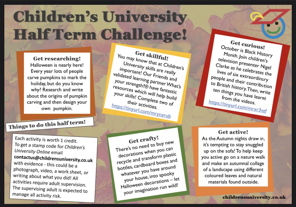 When the rainy days won’t go away, check out our Autumn half term Children’s University Activity Newsletter !☔️🍂 There are lots of ways to boost your credits this half term! 🎓forgecpd.com/_files/ugd/183…