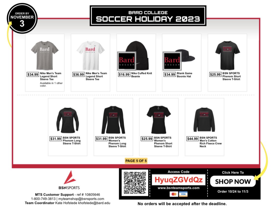 BardAthletics's tweet photo. The Men’s and Women’s Soccer Gear Store is OPEN till Nov. 3!

https://t.co/IBszLoE9V0 https://t.co/jpHUH2e7WO