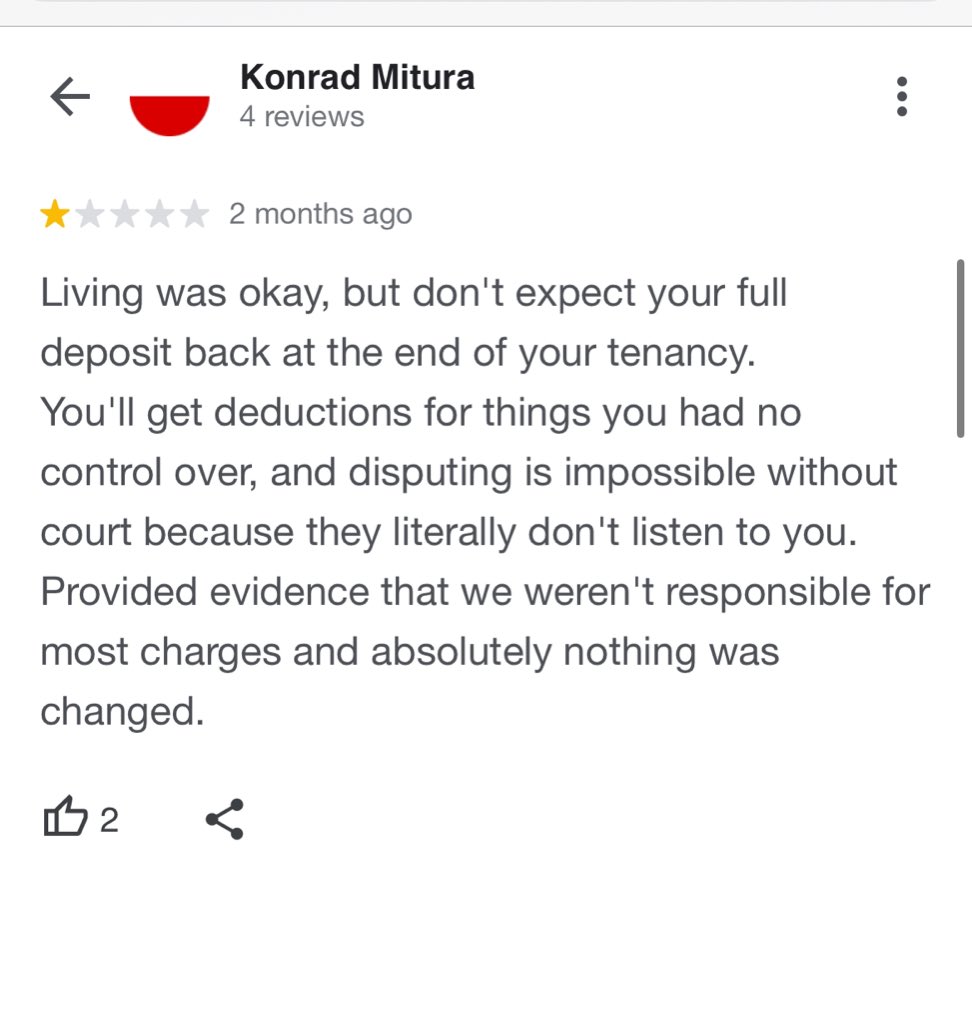 “Living was okay, but don't expect your full deposit back at the end of your tenancy. You'll get deductions for things you had no control over, and disputing is impossible without court because they literally don't listen to you. Provided evidence that we weren't responsible for”