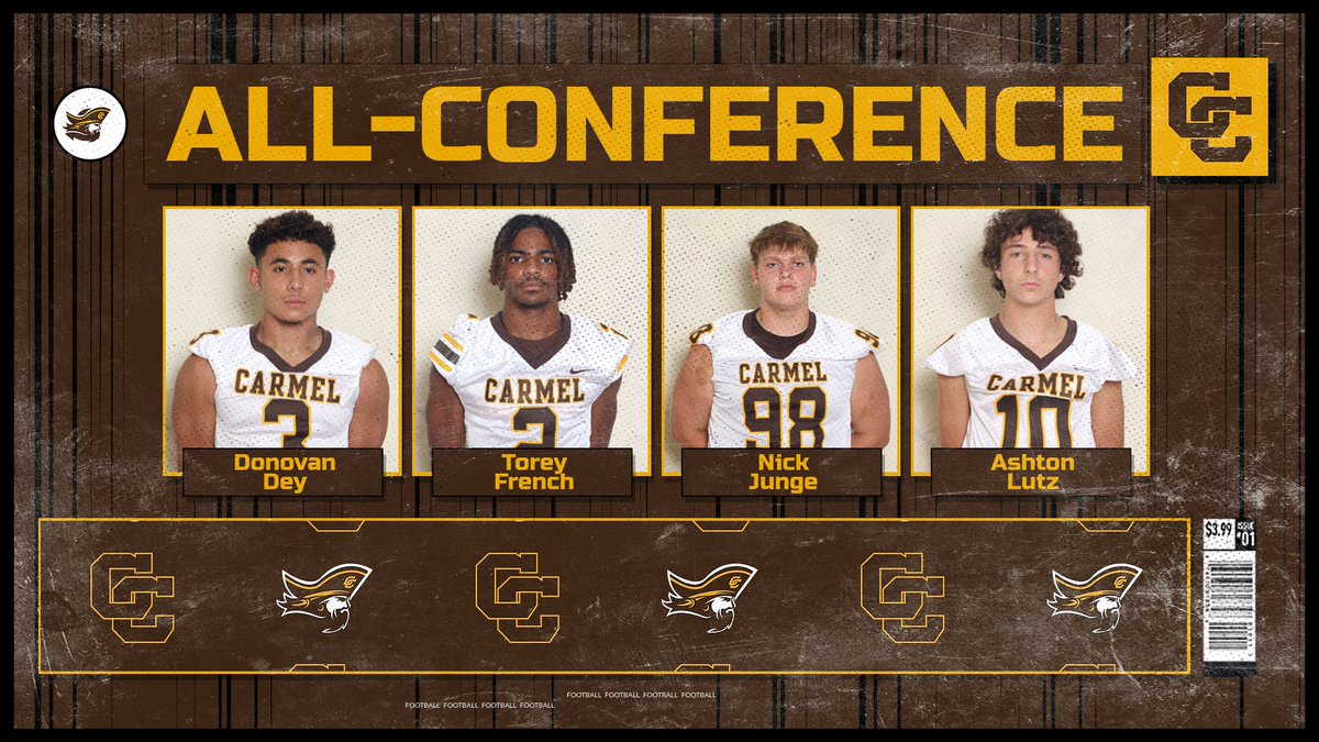 Congratulations to the members of our Football program representing Carmel Catholic on the 2023 ESCC-CCL Football All-Conference Awards roster! Your Corsairs finished the regular season as Purple Division Champions with a mark of 3-0 in league play! 🟤🟡#SailSairs