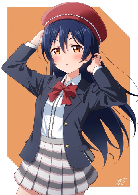 #水曜水も滴る良い海未ちゃん初期のベレー帽海未ちゃんを描きました 