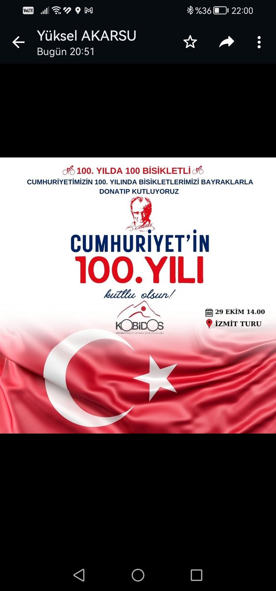 KOBDOS1's tweet photo. Cumhuriyetimizin 100.yılında 100 Bisikletli etkinliğimize sende katıl bu mutlu güne bekliyoruz 🚴‍♀️🚴‍♂️#Cumhuriyet100yaşında #cumhuriyetbayramı #Cumhuriyetimizin100YılıKutluOlsun #bisikletkeyfi #bisikletmutluluktur #bisikletiseviyorum #kobidos #mutluluğapedalçevir #mutluşehirkocaeli https://t.co/oG6CX1yF7q