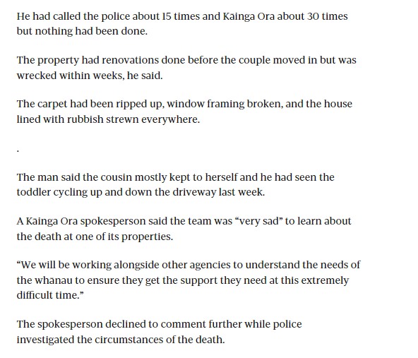 EricCrampton's tweet photo. Man this is grim.
Might have hoped that if police have gotten 15 calls and Kainga Ora 30 calls about a violent social housing tenant in a house with a two year old...

https://t.co/r1L2wVTcwq https://t.co/W8JrwA4iXa