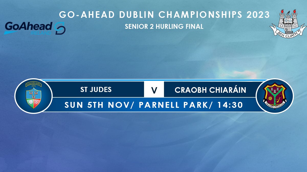 DubGAAOfficial's tweet photo. The CCC have confirmed that the Go-Ahead Senior 2 Hurling Final between @clgnaomhjude & @CraobhC - due to take place this Sunday- has been rescheduled. 

It will now take place on Sunday, November 5th at Parnell Park. 

To claim a refund for match tickets purchased for this Sunday (Oct 29th), a request must be made to Dublin GAA via the point of sale (https://t.co/HKV9yEaxSm) before 2pm this Friday.