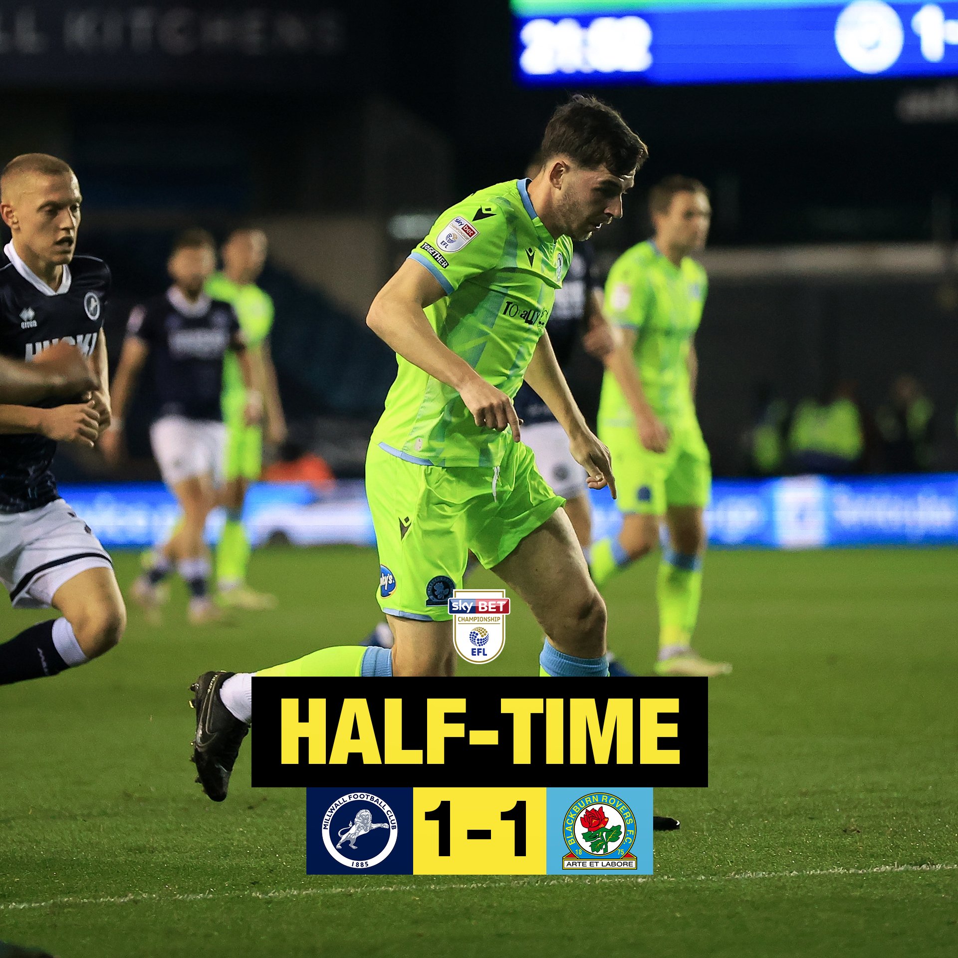 Blackburn Rovers on X: ⏱️ Half-time: 🦁 #Millwall 1-1 #Rovers 🌹 All  square at the break. #MILvROV 🔵⚪  / X