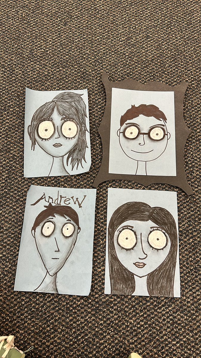 5/6’s are working on their Tim Burton style self portraits!