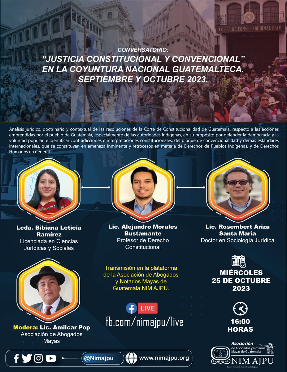 🔴#Conversatorio | “JUSTICIA CONSTITUCIONAL Y CONVENCIONAL” EN LA COYUNTURA NACIONAL GUATEMALTECA. SEPTIEMBRE Y OCTUBRE 2023. Miércoles 25 de octubre de 2023. A las 16:00 horas.