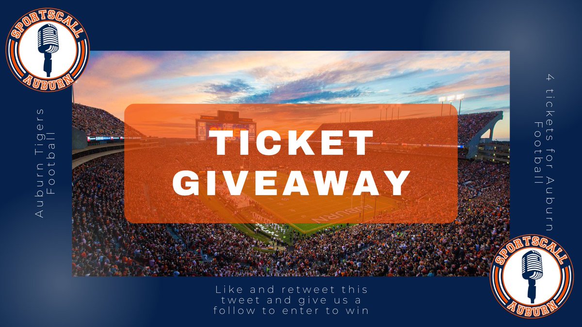 SportsCallAU's tweet image. Want to go see Auburn Football vs. Mississippi State this weekend? Like and retweet this tweet and give us a follow to be entered to win 4 tickets. Must have DMs open so we can message the winner. Contest runs through Noon on Thursday October 26th, 2023. Good Luck and War Eagle!!