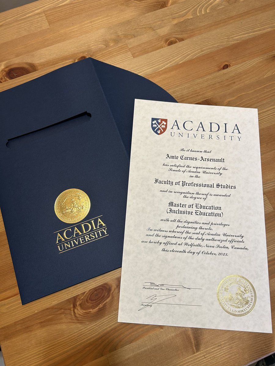 Mrs. Carnes-Arsenault (her/she) (@amieleblanc1) on Twitter photo A hard earned piece of mail came today!
Masters of Inclusive ed from <a href="/AcadiaU/">Acadia University</a> ! A hard earned piece of mail came today!
Masters of Inclusive ed from <a href="/AcadiaU/">Acadia University</a> !