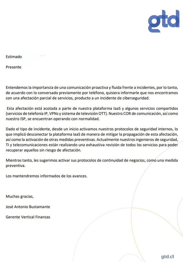 TuiteroSismico's tweet photo. Alerta de seguridad Crítica para Grupo GTD Chile ! @gtdchile
El cuál fue afectado por un ramsonware. Lo grave
es que GTD le presta servicios a varias entidades públicas y privadas con información sensible. Este evento afectó Inclusive a empresas en Perú. https://t.co/0Q172kAmxu https://t.co/9nOdHHGQ14