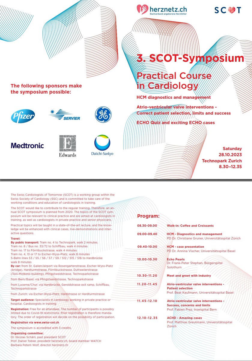 There will be an ECHO quiz and challenging echo cases to discuss. See the full program here. The SCOT board and the herznetz.ch community is looking forward to meet you #echofirst