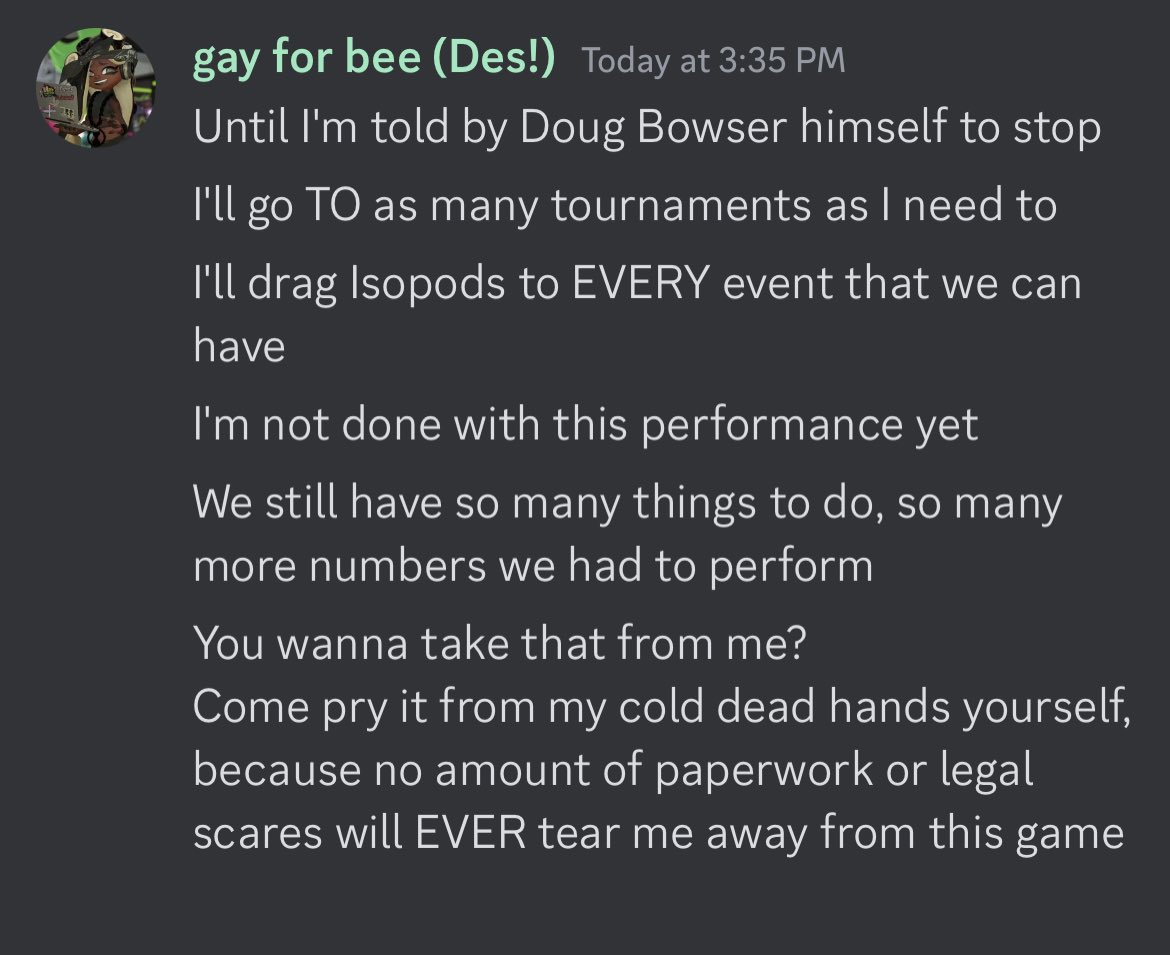 ISO_spl's tweet image. Current Isopods situation amidst the chaos.
We will not be stopped here. We will not yield.
We will not go down without a fight.
This is OUR community.
OUR events.
We've done more for this game as a community than they have all year.
They will NOT take our game from us. 
Period.