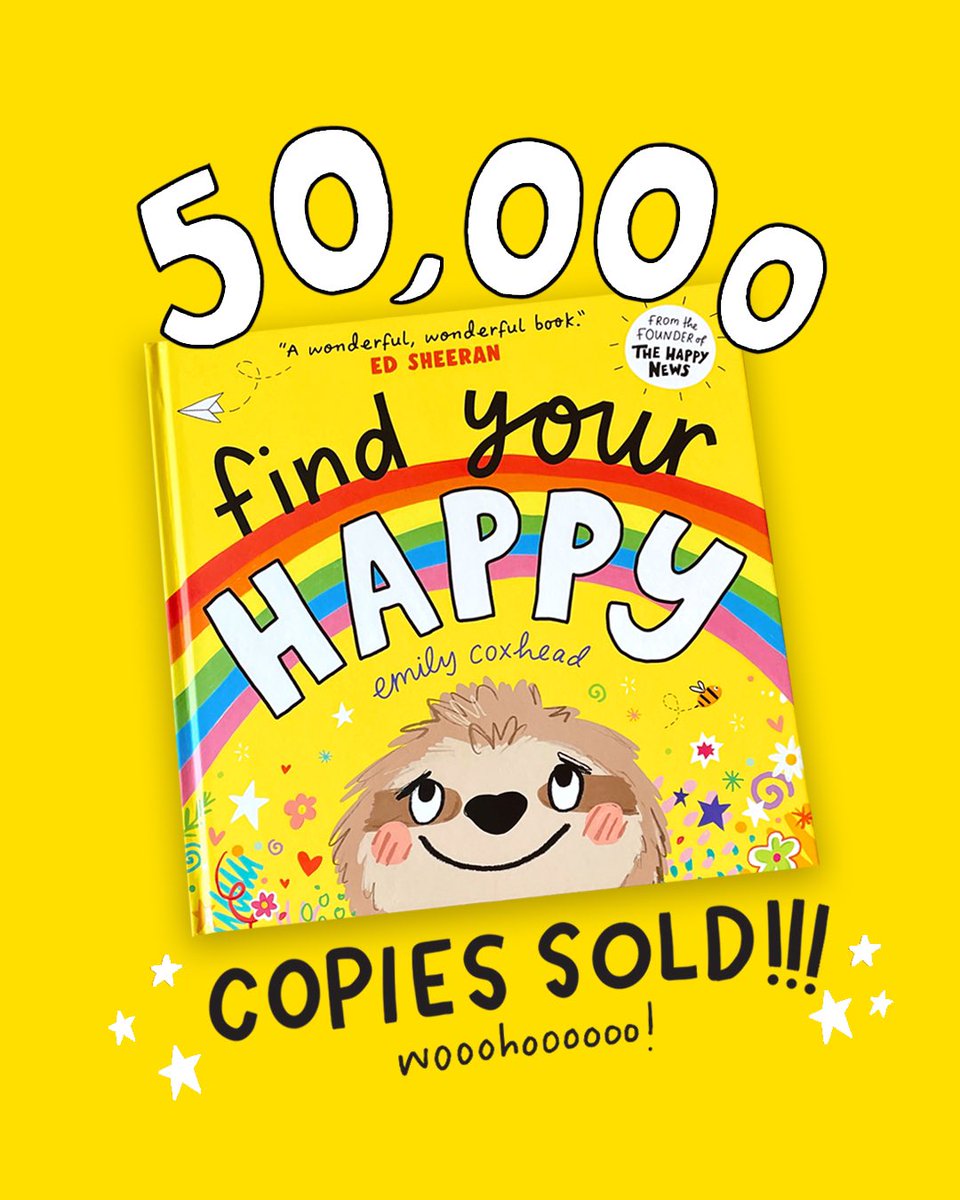 I can’t believe I’m saying this but Find Your Happy has sold over 50,000 copies worldwide!! 🤯🥹😭🌈🦥 thank you so much to every person who has bought a copy, it means the world. amzn.eu/d/dhPaBYy