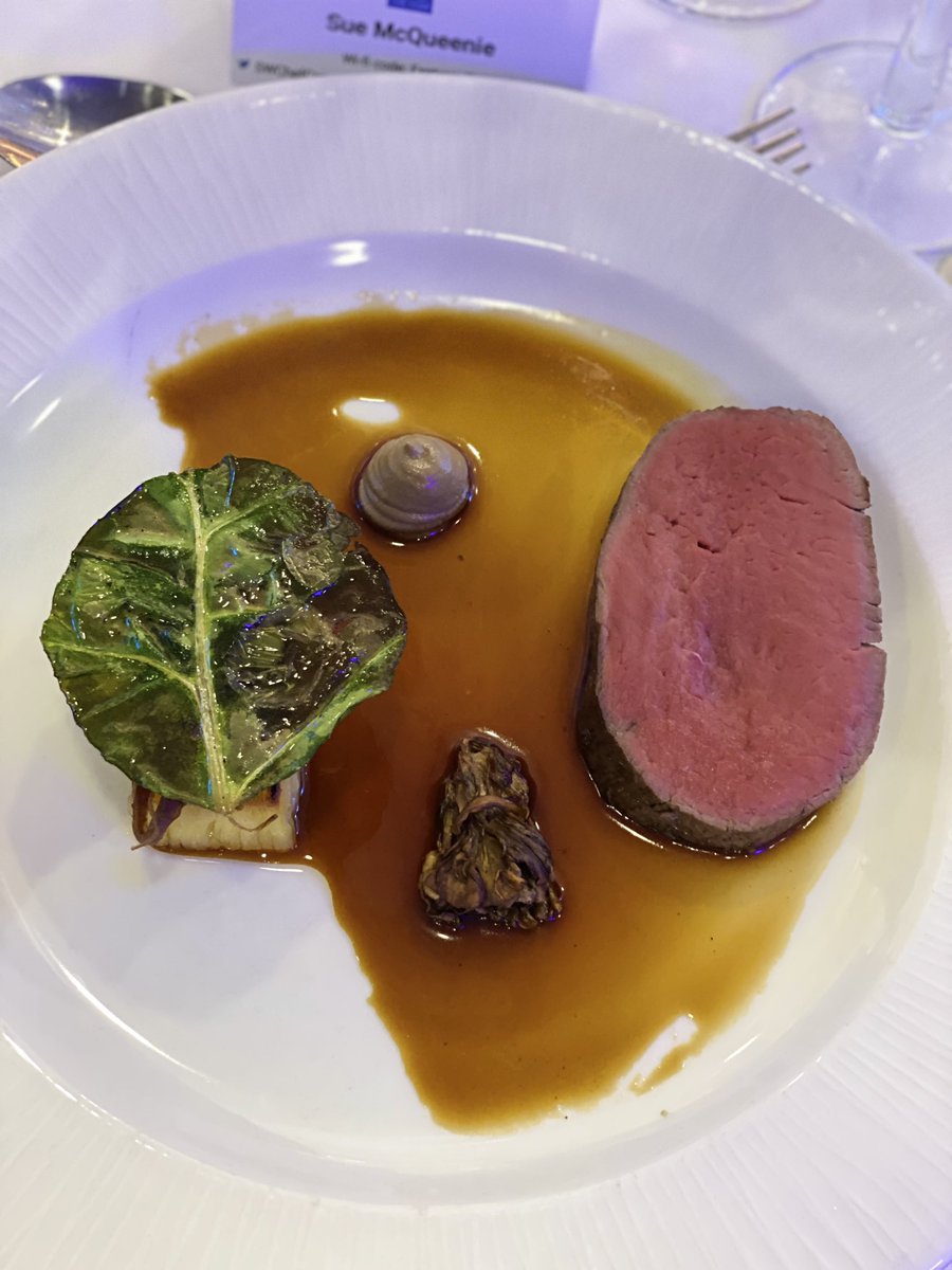 SWChefComp's tweet photo. Nathan Johnson, junior sous chef at The Royal Crescent Hotel, Bath and South West Overall Chef and Young Professional Chef 2022, has created our main course this evening.
His dish is west country beef fillet, Maitake, Yukon Gold, Pedro Ximénez and red wine jus.
#SWChef2023 https://t.co/HmEC40wVXD