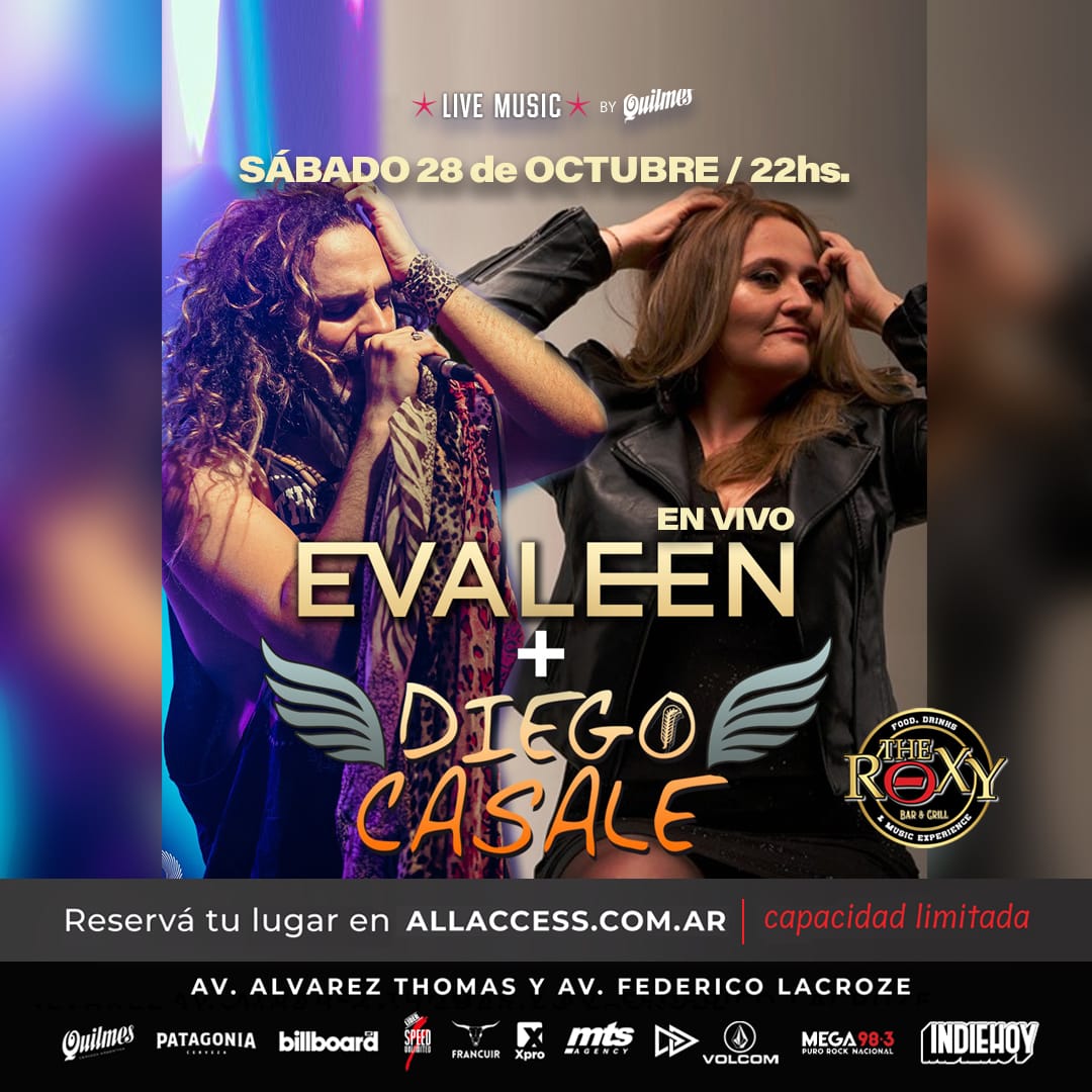 Este Sábado 28/10 estaré acompañando a Diego Casale y a Evaleen (artista de 🇨🇱) en The Roxy Bar Grill en Colegiales...!!!