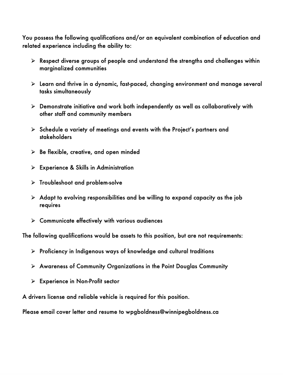 The Winnipeg Boldness Project (@wpgboldness) on Twitter photo we are hiring an administrative coordinator!
we are looking for someone who is organized, efficient, and is capable of performing executive assistant and office manager duties.
please send your resume and cover letter to: wpgboldness@winnipegboldness.ca we are hiring an administrative coordinator!
we are looking for someone who is organized, efficient, and is capable of performing executive assistant and office manager duties.
please send your resume and cover letter to: wpgboldness@winnipegboldness.ca